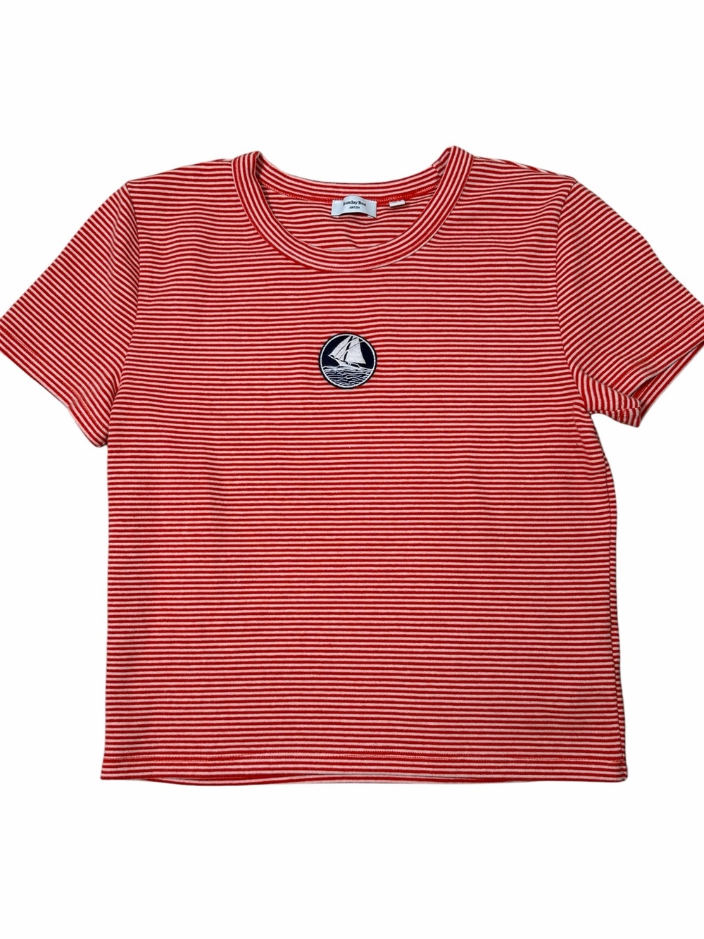 Sunday Best Aritzia Red Striped Nautical Patch Emma Short Sleeve Cropped Tee